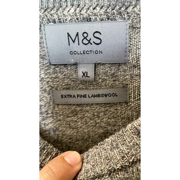 M&S Collection Lambswool Crewneck Sweater Gray Extra Fine Wool XL - Picture 3 of 5